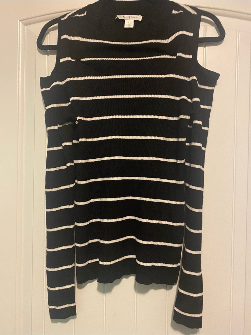 White House Black Market Black & White Striped Knit Top
